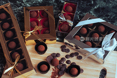 chocolate truffles with thank you label and gift box